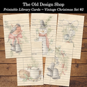 Kerstbibliotheekkaarten Junk Journal Ephemera Card Making Supply Afdrukbare Vintage Retro bibliotheekkaarten Set #2 Digitale download JPG-indeling