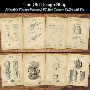 Vintage Patente Kaffee und Tee Themed Druckbare ATC-Größe Karten Digitaler Download JPG-Format PLUS einzelne Dateien