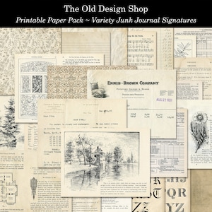 Afdrukbare ongewenste dagboekhandtekeningen Shabby Paper Pack Vintage Graphics voor ongewenste tijdschriften Collage kaarten maken levering digitale download JPG-indeling
