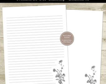 Botanical Plant Letter Writing Stationery Printable Penpal Stationary Lined and Unlined 8.5” x 11” Letter Size Set Digital Download PDF File