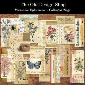Etichette stampabili Shabby Collaged per Junk Journals Forniture per la creazione di biglietti Scrapbooking Tag Ephemera di ispirazione vintage Download digitale Formato JPG