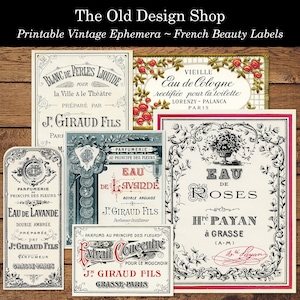 Vintage französische Beauty Labels Druckbare Ephemera Kommerzielle Nutzung Digital Collage Sheet Plus einzelne Bilder enthalten
