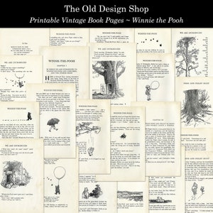 Winnie de Poeh Shabby and Aged afdrukbare vintage verhalenboekpagina's voor ongewenste tijdschriften Cardmaking Supply Commercieel gebruik Digitale download JPG
