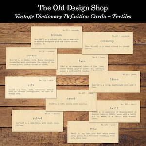 Textil Wörterbuch Definition Stoff Karteikarten Druckbare Neutrale Ephemera für Junk Journals Kartenherstellung Versorgung Digitaler Download JPG-Format