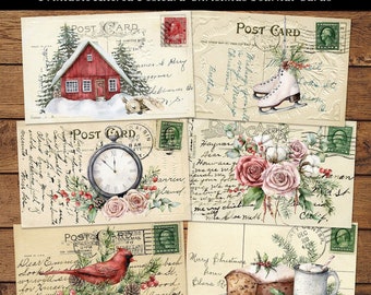 Christmas Altered Postcards Journal Cards Digital Download Printable Collage Sheets
