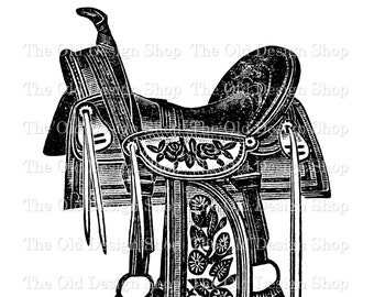 Printable Horse Saddle Clip Art Vintage Farm Western Illustration Commercial Use Digital Stamp Transfer Image PNG and JPG Formats