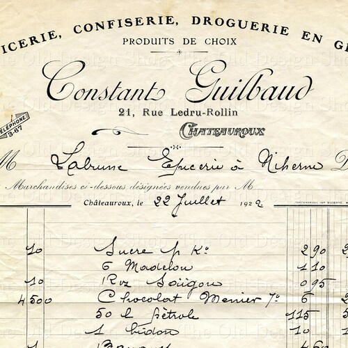 Vintage French Invoice Constant Guilbaud Printable Ephemera Etsy