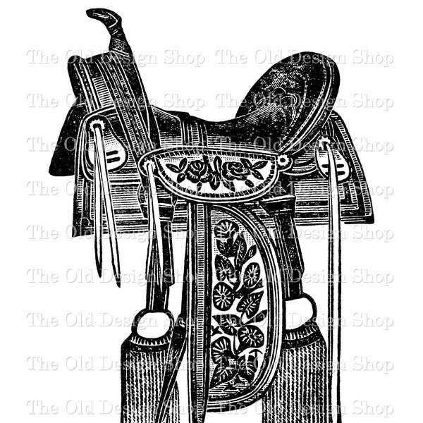 Printable Horse Saddle Clip Art Vintage Farm Western Illustration Commercial Use Digital Stamp Transfer Image PNG and JPG Formats