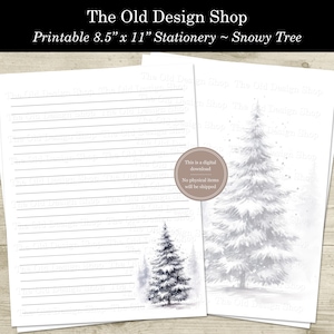 Papelería para escribir cartas imprimible Papelería para amigos por correspondencia imprimible con diseño de árbol nevado y acuarela Diario digital con y sin líneas Descarga instantánea en formato PDF