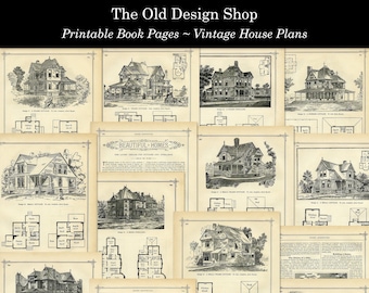 Antique House Plans Vintage Printable Book Pages Commercial Use Digital Download JPG Format