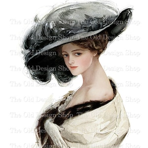 Harrison Fischer Edwardian Lady druckbare Vintage Dame mit dem Titel Werbung Aufmerksamkeit für die Kartenherstellung Junk Journals Kommerzielle Nutzung Digitaler Download