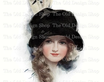 Harrison Fisher Victorian Girl with Hair in Braid Vintage Graphics for Cardmaking Junk Journals Commercial Use Digital Download JPG Format