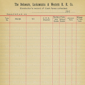 Vintage boekhoudpagina treinspoorwegrecord van contante tarieven commercieel gebruik afdrukbare digitale download JPG-afbeelding