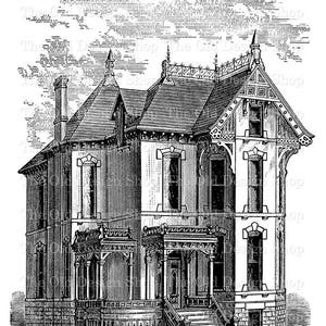 Victorian House Clip Art Vintage Spooky House Commercial Use Digital Stamp Transfer Image PNG JPG Formats