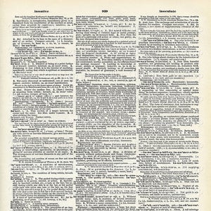 Página de dicionário para impressão Inning Innkeeper Innocence Innocent Innovate Folha de livro vintage Uso comercial Download digital formato JPG