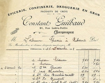 French Receipt Constant Guilbaud Vintage Invoice Printable Accounting Ephemera Commercial Use Digital Download JPG Format
