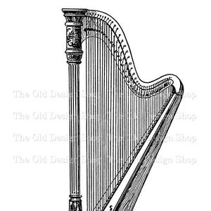 Harp Clipart for Cardmaking Supply Junk Journals Vintage Music Graphics Sublimation Transfer Commercial Use Digital Download PNG File