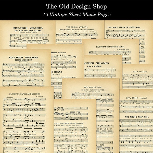 Vintage Sheet Music Yellow Aged Printable Pages Commercial Use Digital Download JPG Format