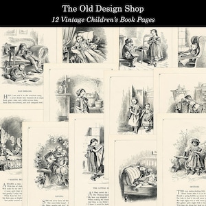 Afdrukbare vintage verhalenboekpagina's voor kinderen voor ongewenste tijdschriften, kaarten maken, poëzie en illustraties, digitale download, JPG-indeling