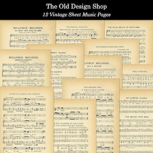 Vintage bladmuziek gele leeftijd afdrukbare pagina's voor ongewenste tijdschriften collage scrapbooking kaarten maken levering commercieel gebruik digitale download JPG