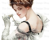 Harrison Fisher Printable Art Edwardian Lady with Opera Glasses Digital Download JPG Image