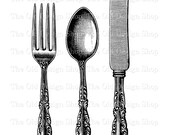 Fork Spoon Knife Vintage Clip Art Printable Silverware Kitchen Cutlery Illustration Digital Download Transfer Image Printable Art PNG JPG