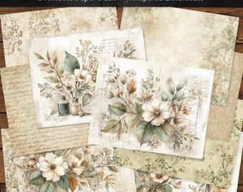 Whispered Botanicals Paper Pack, Printable Vintage Floral Junk Journal Pages, Digital Download