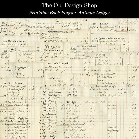 20 Antique Ledger Handwritten Vintage Printable Book Pages Etsy