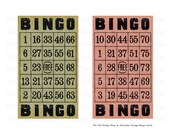 Bingo Cards Printable Vintage Ephemera for Junk Journals Cardmaking Supply Pink and Green Commercial Use Digital Download JPG Format