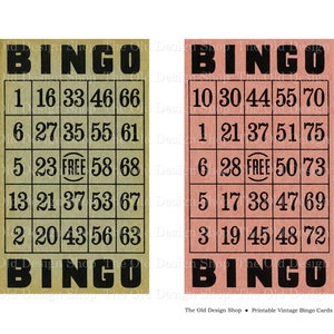 Bingokarten druckbare Vintage Ephemera für Junk Journals Kartenherstellung in Pink und Grün Kommerzielle Nutzung Digitaler Download JPG-Format