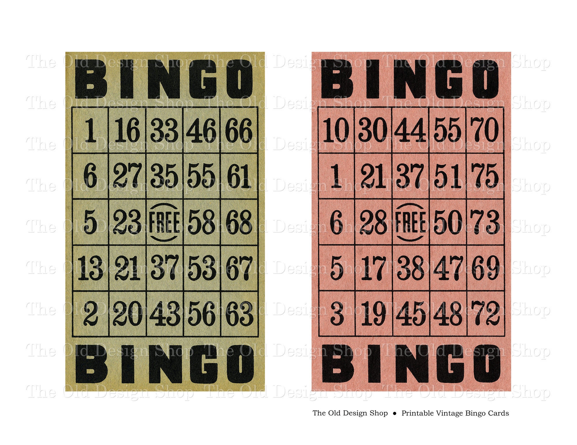 Bingo Cards Printable Vintage Ephemera for Junk Journals Cardmaking Supply Pink and Green Commercial Use Digital Download JPG Format - Etsy