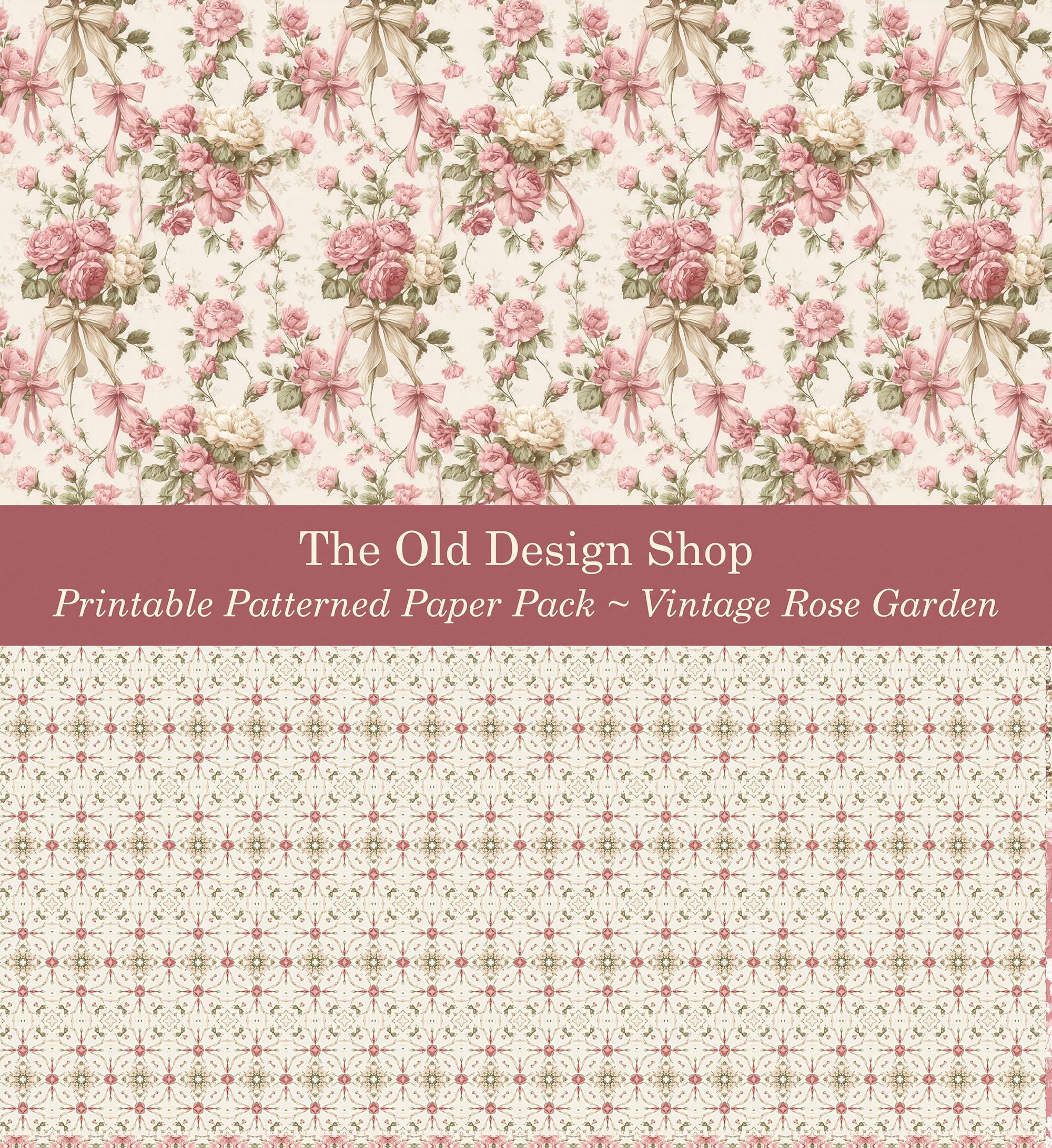 Vintage Rose Garden Digital Paper Pack Printable Romantic Pink Cottage ...