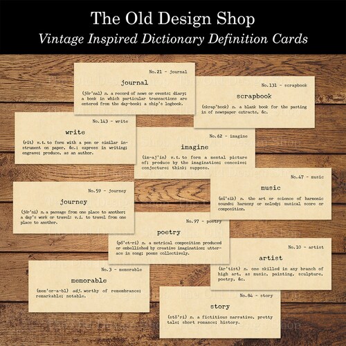 Vintage Inspired Dictionary Definition Flash Cards Printable Etsy
