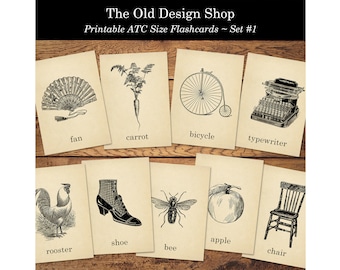 Printable Vintage Style Flash Cards for Junk Journals Cardmaking Supply Neutral Ephemera Flashcards Vintage Objects Set 1 Digital Download