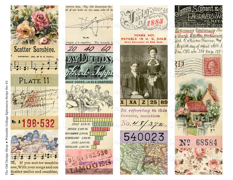 Collaged Ephemera Strips Set#2 Printable Ephemera for Junk Journals ...