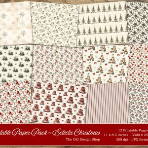 Junk Journal Christmas Printable Paper Junk Journal Supply Cardmaking Supplies Scrapbook Backgrounds Gift Wrapping Paper Digital Download image 2