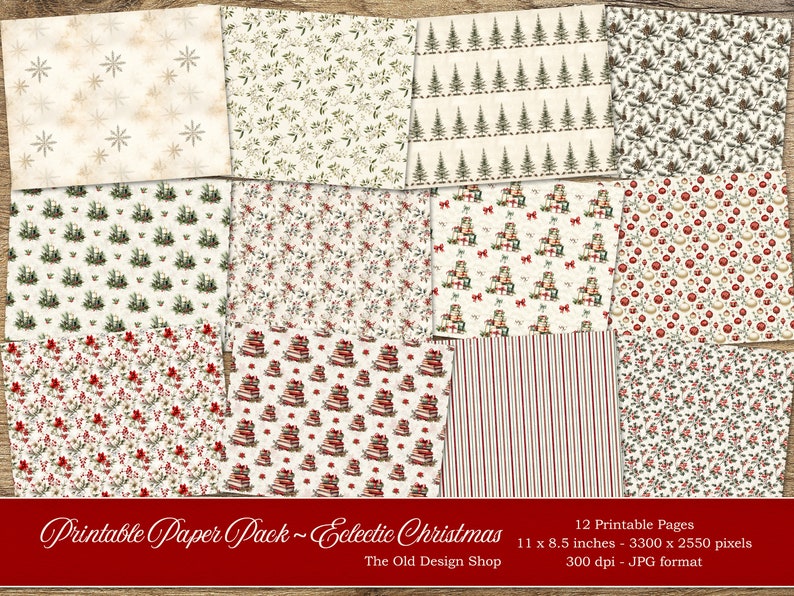 Junk Journal Christmas Printable Paper Junk Journal Supply Cardmaking Supplies Scrapbook Backgrounds Gift Wrapping Paper Digital Download image 2