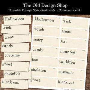 Afdrukbare Halloween Flashcards Junk Journal Ephemera Retro Vintage Flashcard Clipart Cardmaking Supply Digitale Download Flash Card JPG