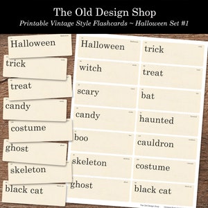 Printable Halloween Flashcards Junk Journal Ephemera Retro Vintage Flashcard Clipart Cardmaking Supply Digital Download Flash Card JPG image 1