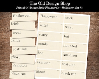 Printable Halloween Flashcards Junk Journal Ephemera Retro Vintage Flashcard Clipart Cardmaking Supply Digital Download Flash Card JPG