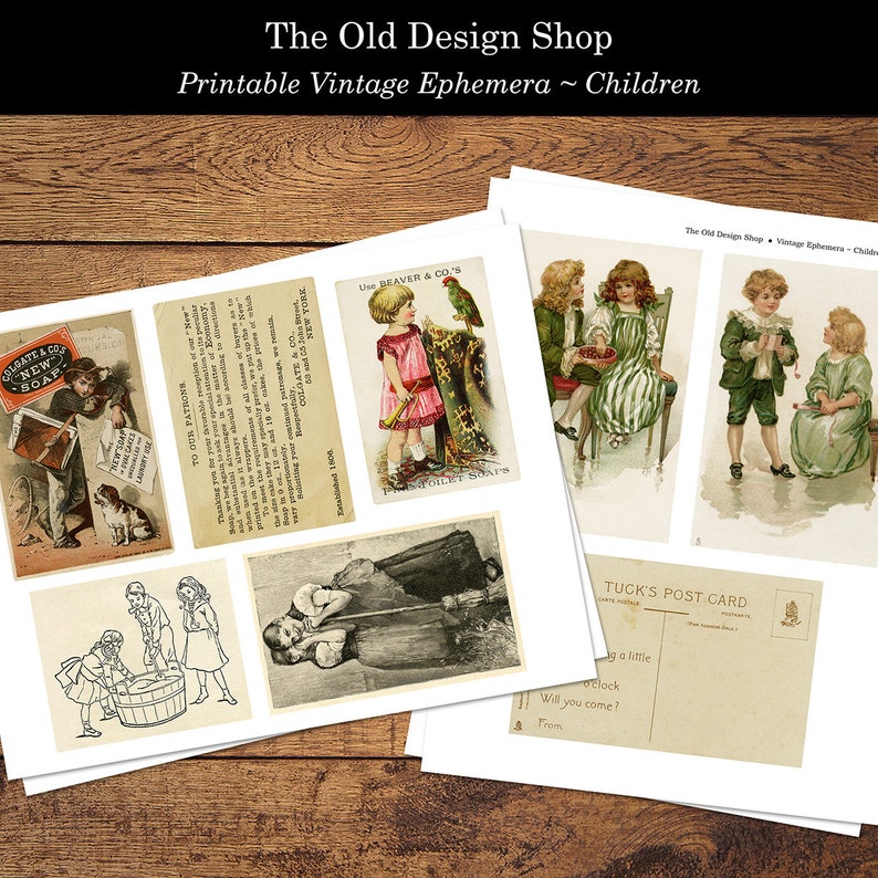 Children Clipart Printable Vintage Graphics for Junk Journal Ephemera Cardmaking Supply Full Commercial Use High Resolution JPG Format image 2