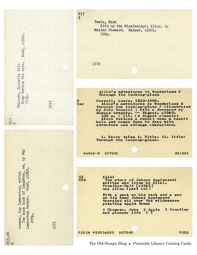 Printable Vintage Library Catalog Cards Digital Collage Sheet Etsy
