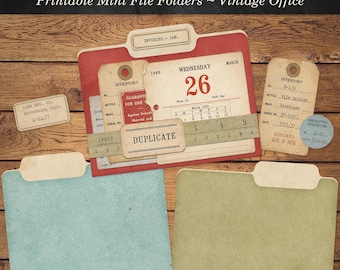 Printable Mini File Folders, Vintage Office Ephemera Kit, Junk Journal Printable, Digital Download