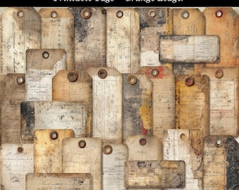 Grunge Ledger Tags Printable Vintage Junk Journal Tags Aged Ephemera Set JPG & PNG Formats