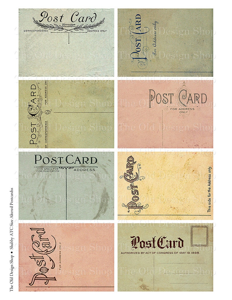 ATC Size Cards Altered Vintage Postcards Digital Download Printable Collage Sheet image 2