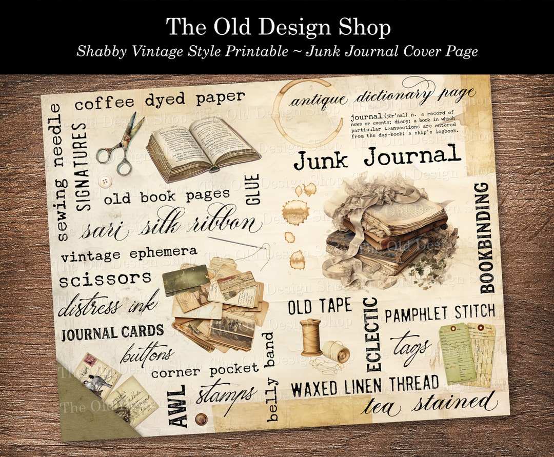 Printable Shabby Junk Journal Cover Page for Junk Journals Cardmaking Supply Collage Printable ...
