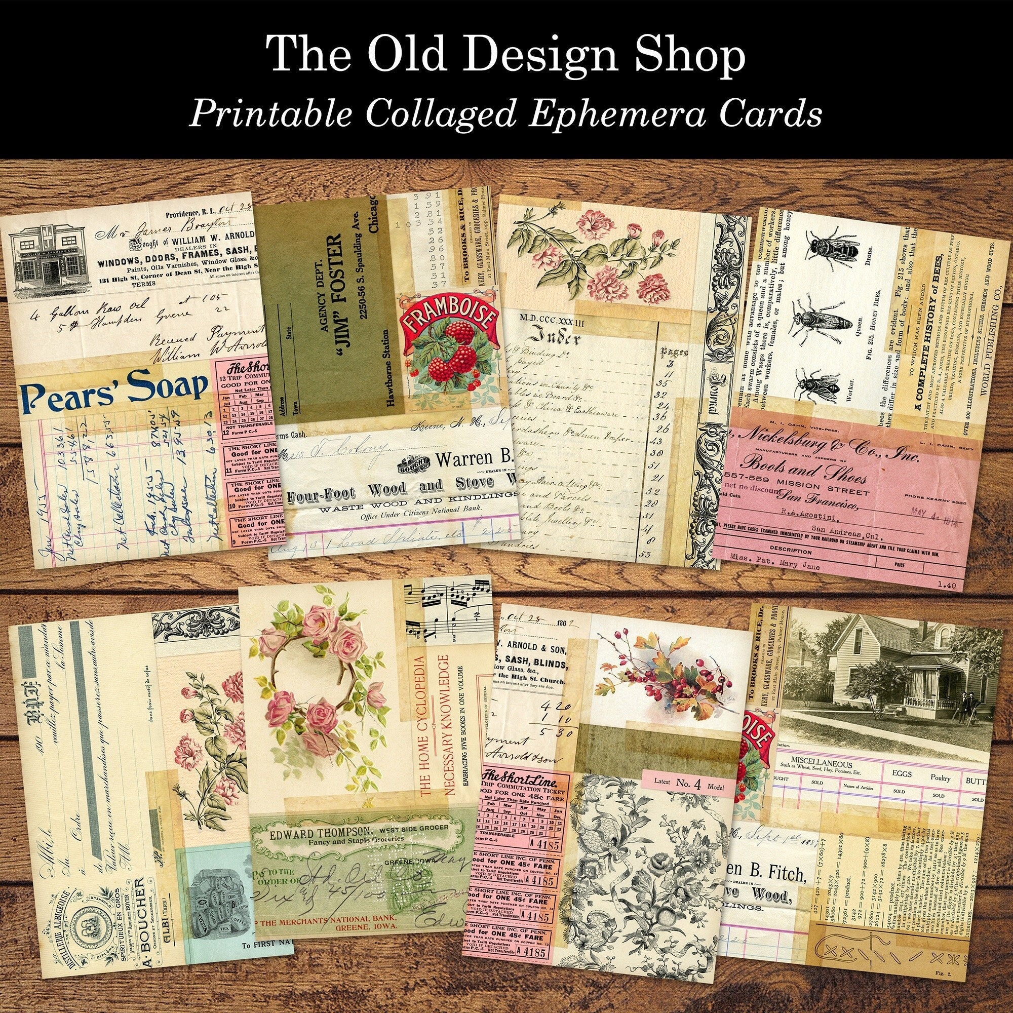Printable Collaged Ephemera Vintage Style Atc Size Cards 2 5 Etsy