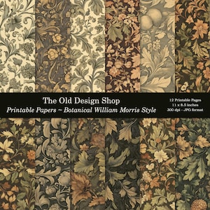 Botanische William Morris-stijl afdrukbaar papierpakket met patroon Vintage botanische aardetinten ongewenste Journal Signature Papers digitale download