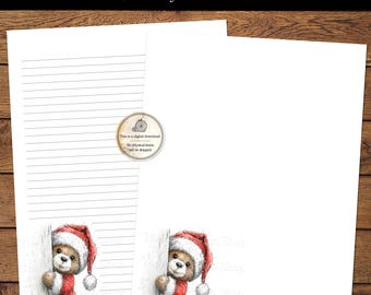 Christmas Bear Stationery Printable Holiday Writing Paper for Handwritten Letters Notepaper Digital Download