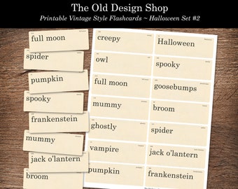 Jeu de cartes flash imprimables Halloween #2 Junk Journal Ephemera Flashcard vintage rétro Clipart Cardmaking Supply Téléchargement instantané Flashcard